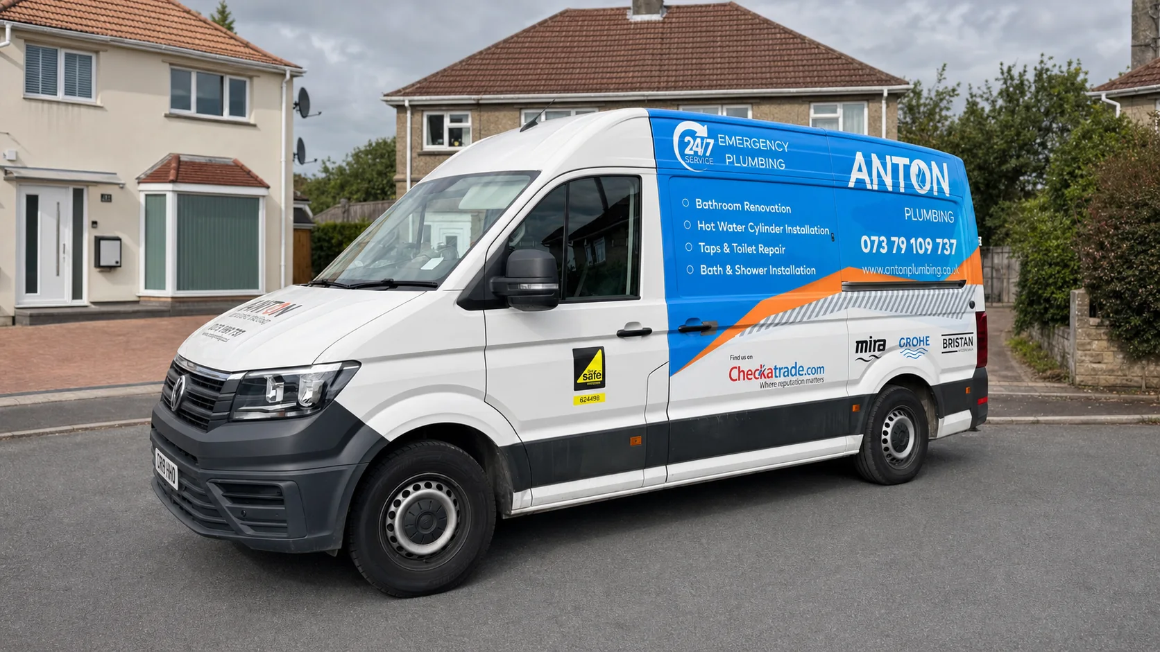 Anton Plumbing engineer beside the company van